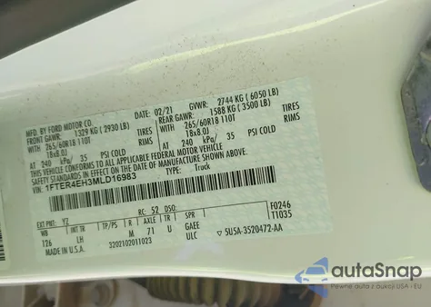 2021 Ford Ranger Xl from USA, damaged, VIN 1FTER4EH3MLD16983